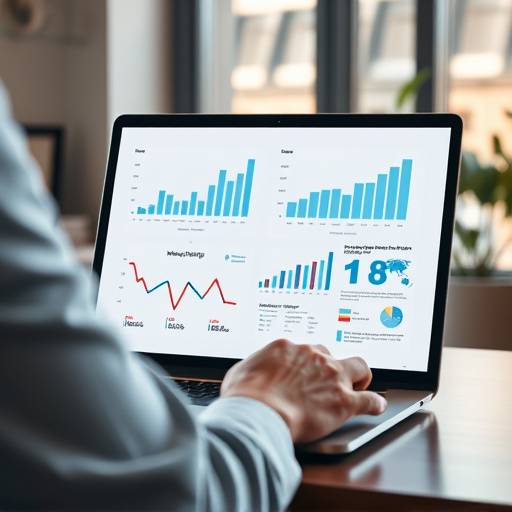Image montrant une personne utilisant un ordinateur portable avec des graphiques de marketing numérique affichés à l'écran pour un cours de marketing digital.